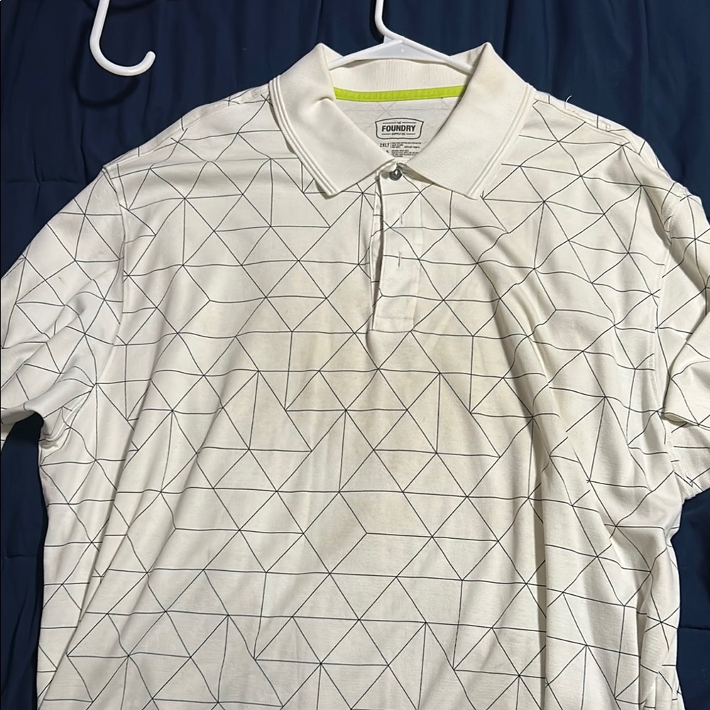 The Foundry Supply Co. Men's White and Gray Geometric Polo